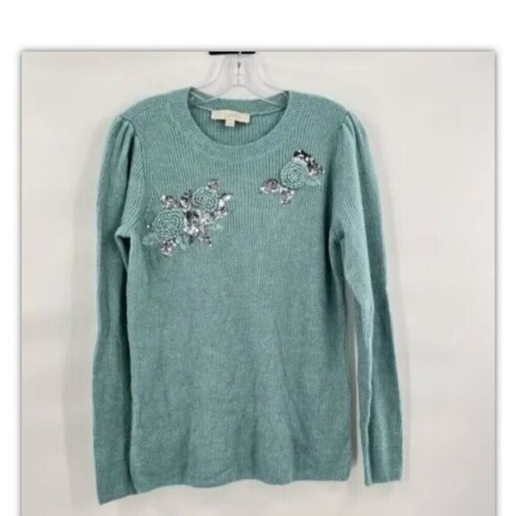 Ann Taylor Loft Embroidered sequin floral sweater top size M womens Fall 2019 - Picture 1 of 10